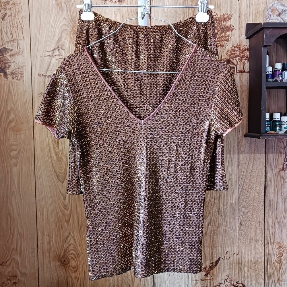 Vintage 90s Cache Glass Beaded Brown Skirt Set Size Small